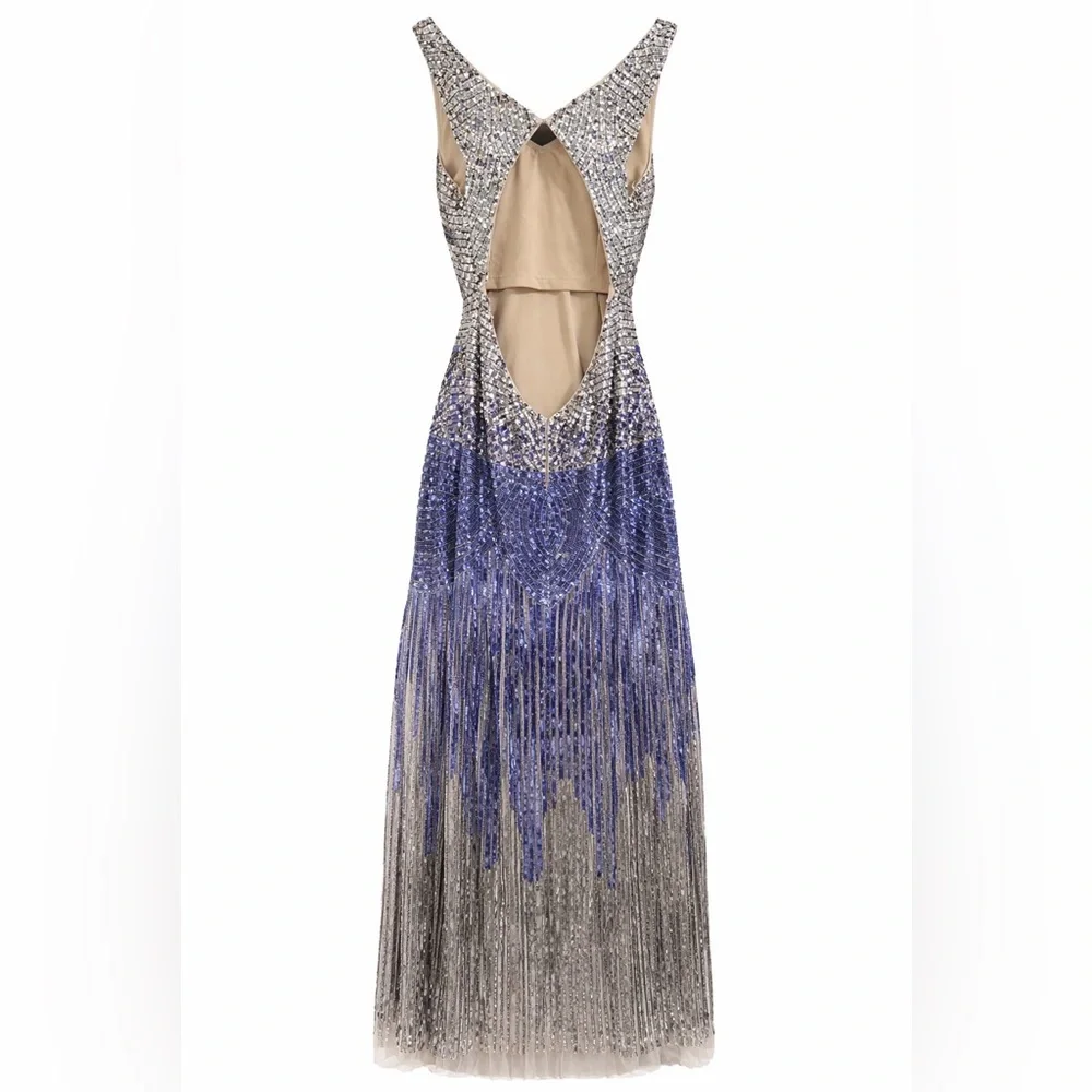 Adrianna Papell Beaded Ombre Evening Dress Size 8 Sleeveless V-Neck Formal Gown - Picture 3 of 6